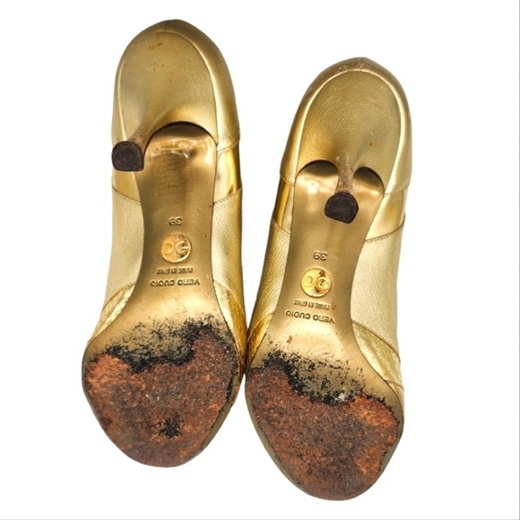 Dolce & Gabbana Size 9/39 Gold Peep Toe 4" inch Heels - Picture 6 of 7